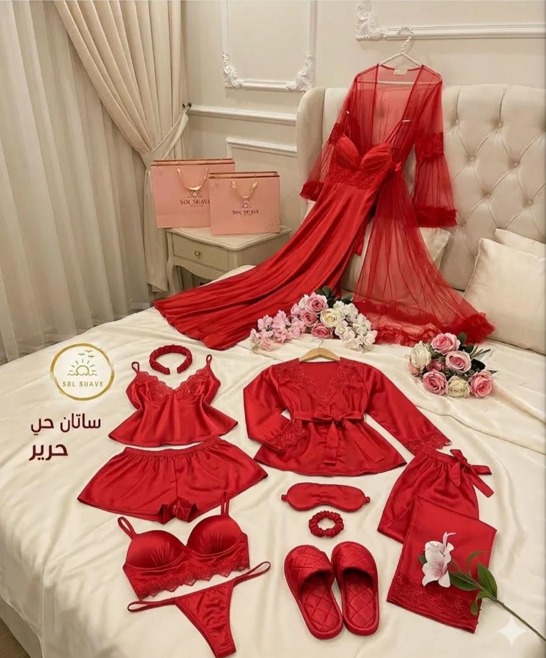 8 Pcs Luxury Imported Silk Nighty Bridal Set