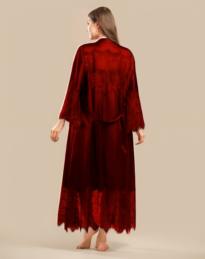 Long Satin & Lace Nightdress & Robe Set