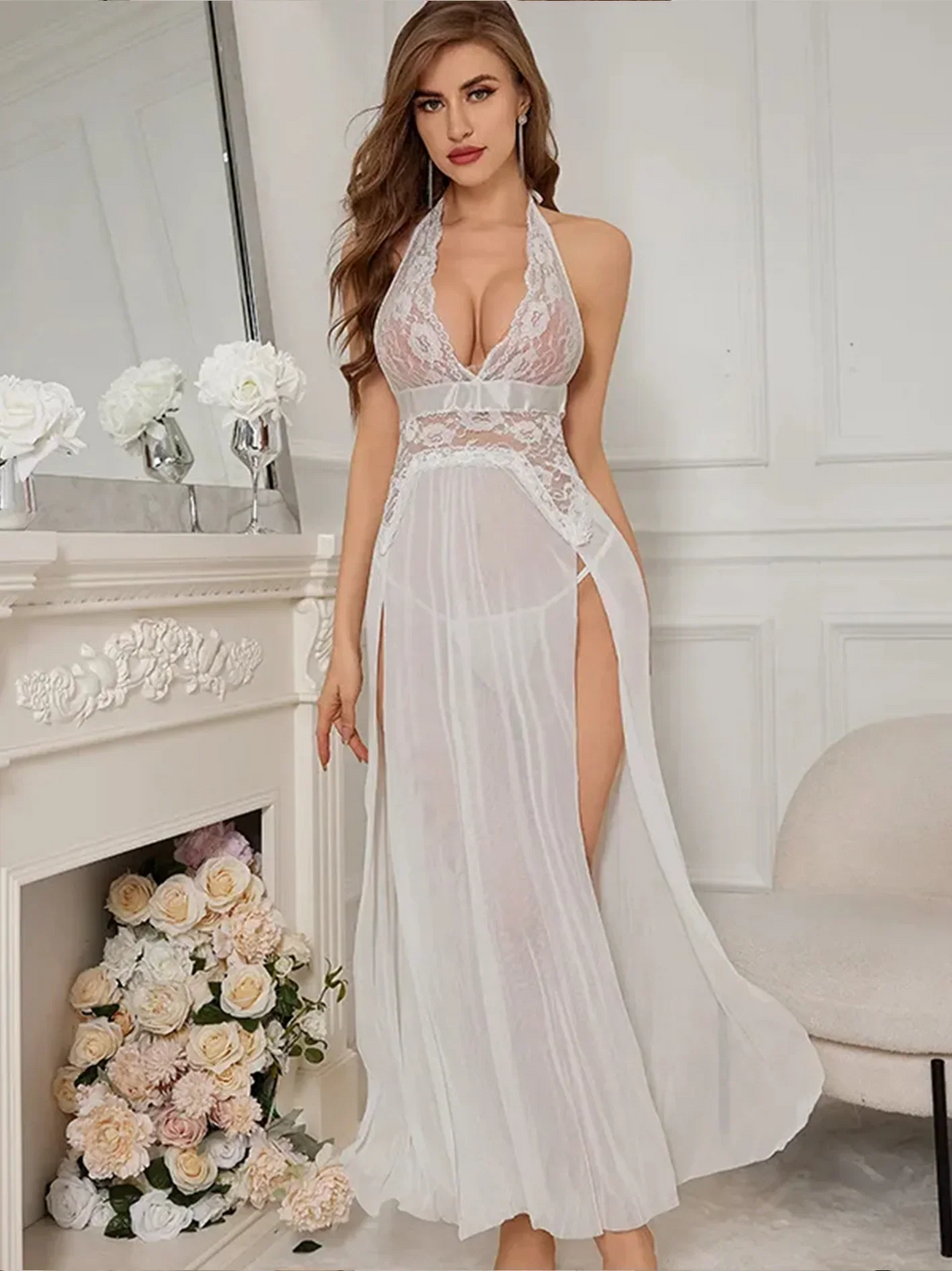 Stylish back tie style net gown