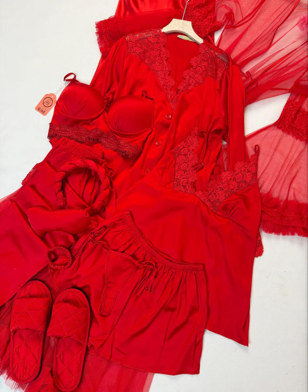 8 Pcs Luxury Imported Silk Nighty Bridal Set