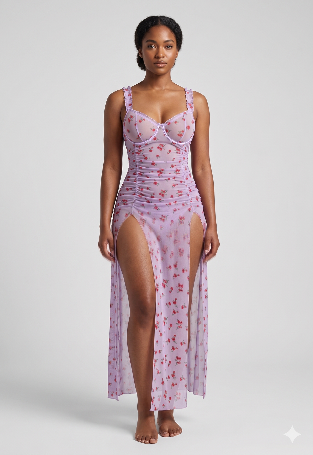 Mini Flower Print Honeymoon Long Slit Gown